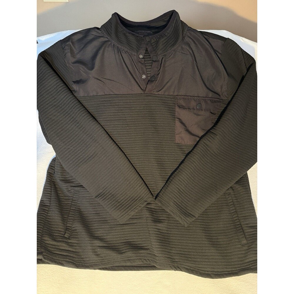 Nomad Men's 3XL Black Mock Neck Pullover Cotton Knit Sweater Button Pocket